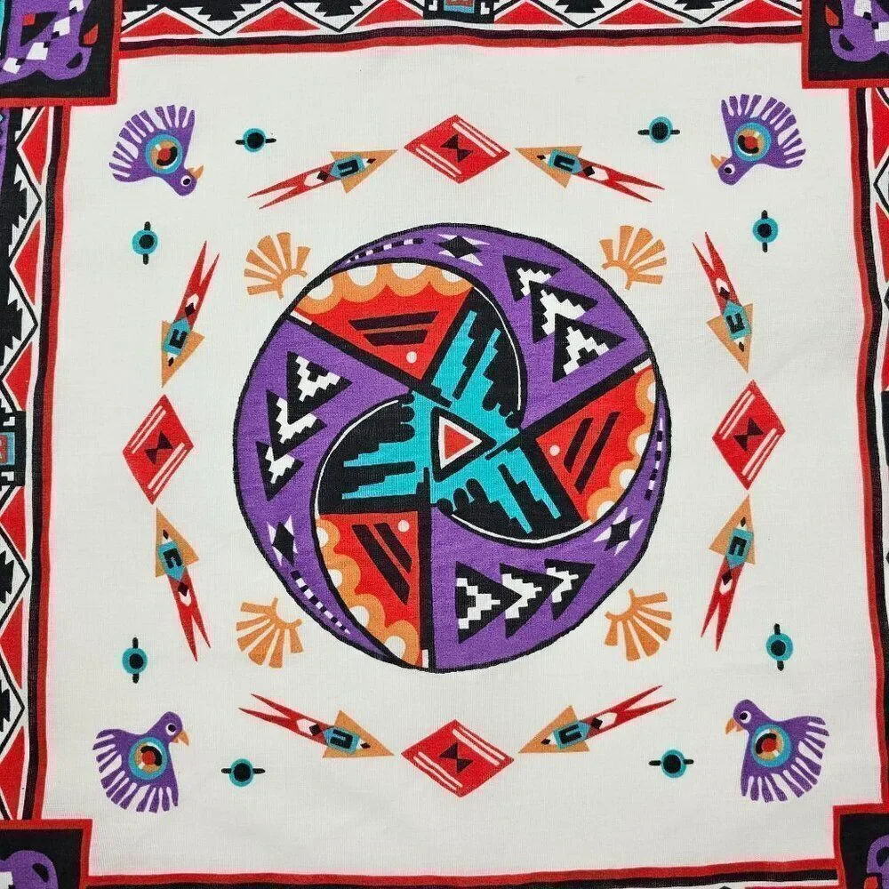 Vtg Wamcraft Southwest Tribal Aztec Native American Bandanna USA Made‎ RN14193